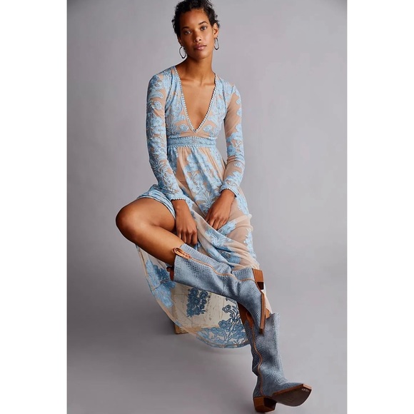 For Love & Lemons Blue Lace Maxi Dress NWT - Picture 2 of 8